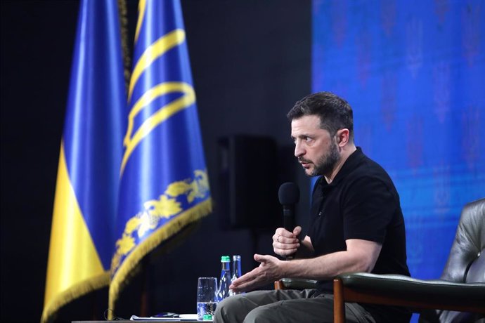 El presidente de Ucrania, Volodimir Zelenski, durante una rueda de prensa en Kiev (achivo)