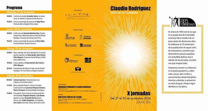 Cartel anunciador de las X Jornadas Claudio Rodriguez, en Zamora