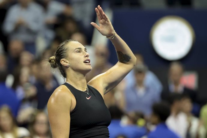 Aryna Sabalenka of Belarus celebrates her semifinal victory during day 11 of the 2024 US Open, Grand Slam tennis tournament on 5 September 2024 at USTA Billie Jean King National Tennis Center in New York, United States - Photo Jean Catuffe / DPPI