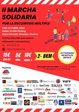 Cartel de la II Marcha Solidaria oorganizada por la Asociación Oscense de Esclerosis Múltiple