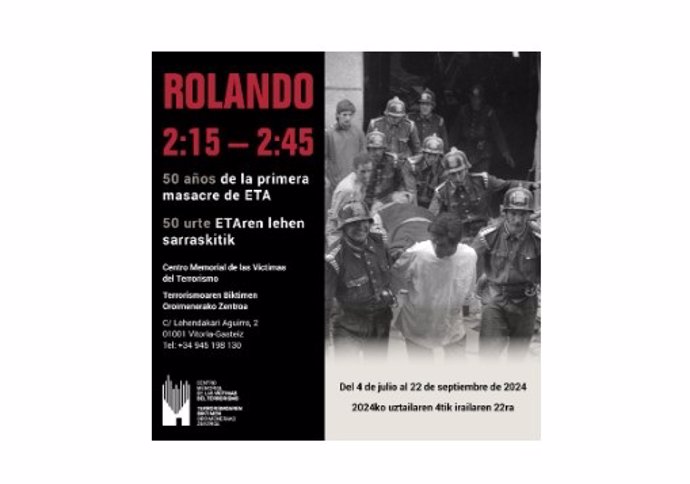 Archivo - Cartel de una exposición sobre el atentado de ETA en la cafetería Rolando de Madrid