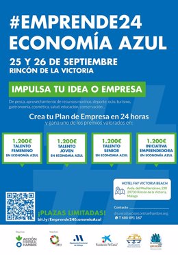 Cartel del concurso #Emprende24 Economía Azul de la Diputación de Málaga.