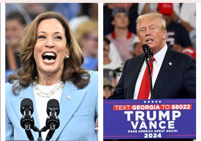 Archivo - La vicepresidenta de Estados Unidos, Kamala Harris, y el expresidente Donald Trump