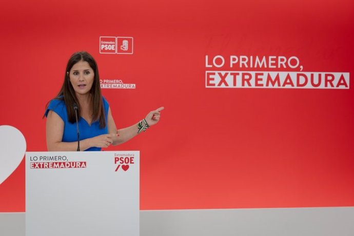 La portavoz de Sanidad del Grupo Parlamentario Socialista, Isabel Gil Rosiña, en rueda de prensa en Mërida