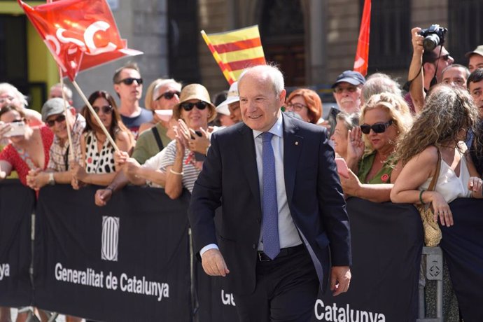 El expresidente de la Generalitat de Catalunya José Montilla, a su llegada a la toma de posesión de Salvador Illa como president de la Generalitat, en la plaza de Sant Jaume, a 10 de agosto de 2024