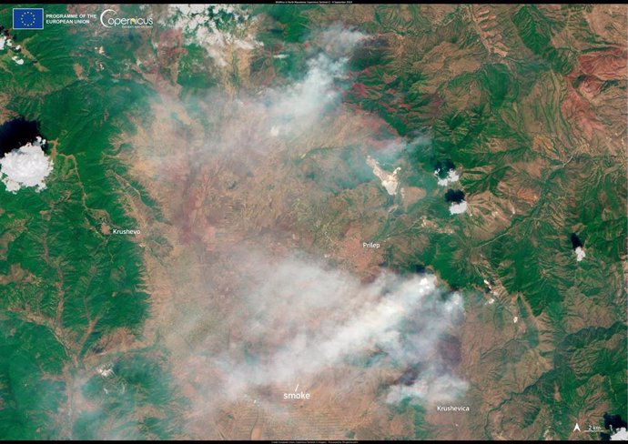 Copernicus elige como imagen del día los incendios de Macedonia del Norte, donde este verano han ardido más de 85.000 ha.