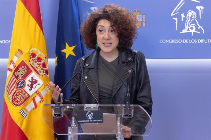 Archivo - La portavoz de Sumar en el Congreso, Aina Vidal, durante una rueda de prensa anterior a la Junta de Portavoces, en el Congreso de los Diputados, a 21 de mayo de 2024, en Madrid (España).