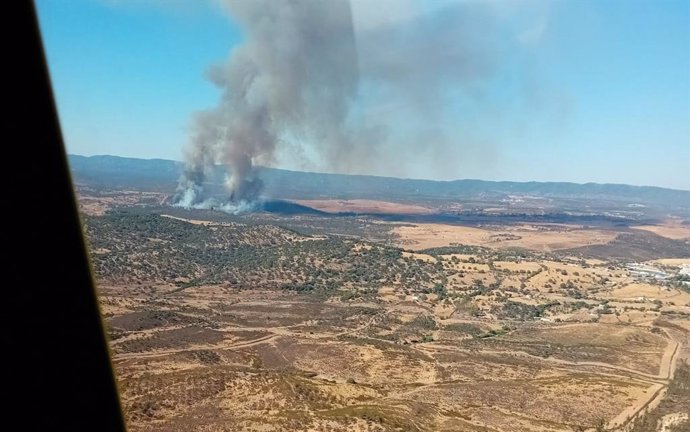 Imagen del incendio declarado en un paraje de la localidad onubense de El Cerro de Andévalo.