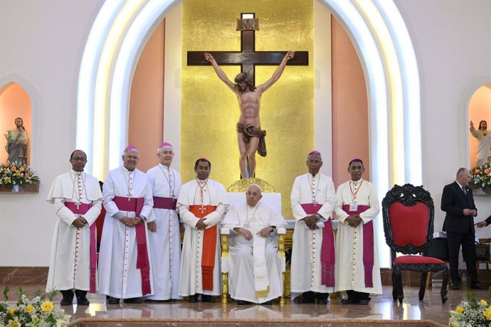 10 September 2024, East Timor, Dili: Pope Francis meets clergy, consecrated persons, seminarians and catechists at the Cathedral of the Immaculate Conception in Dili. East Timor also known as Timor Leste is the third stop of a marathon 12-day tour to the 