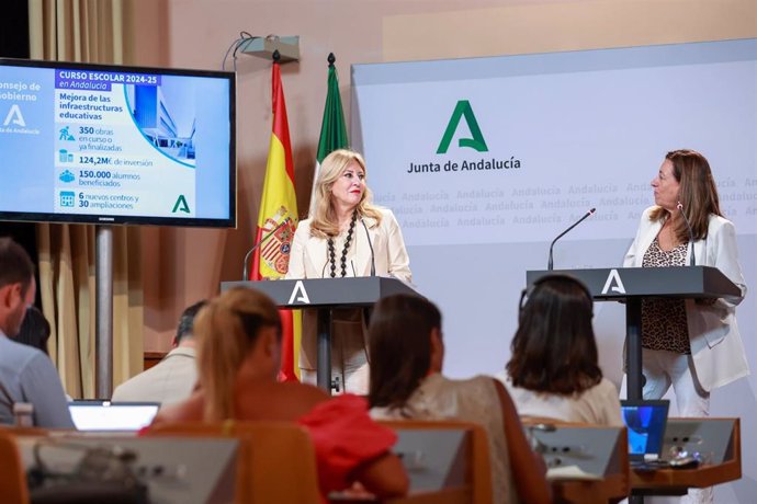 La consejera de Economía, Hacienda y Fondos Europeos y portavoz del Gobierno, Carolina España, comparece en la rueda de prensa posterior al Consejo de Gobierno de Andalucía. A 10 de septiembre de 2024, en Sevilla (Andalucía, España). El Consejo de Gobiern