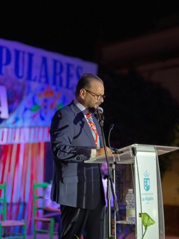 Sebastián Gallardo durante el pregón de la feria de La Algaba (Sevilla).