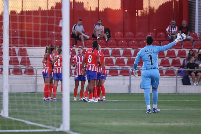 Gio Garbelini of Atletico Madrid celebrates a goal during the Spanish Women League, Liga F, football match played between Atletico de Madrid and Granada CF at Centro Deportivo Alcala de Henares on September 11, 2024 in Madrid, Spain.