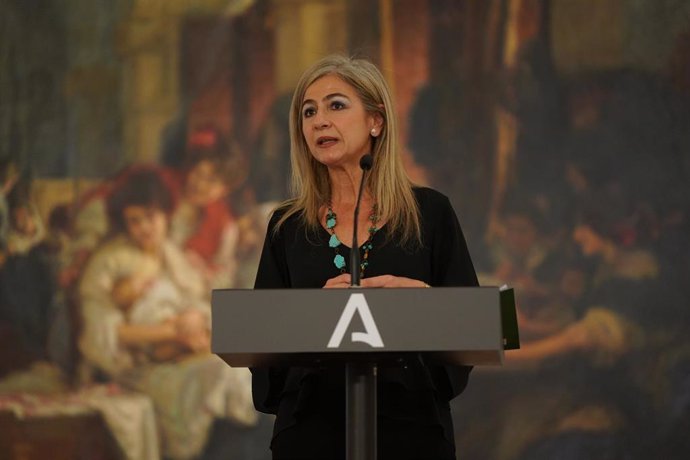 Archivo - La consejera de Cultura y Deporte, Patricia del Pozo, en rueda de prensa en el Museo de Bellas Artes de Sevilla en una imagen de archivo