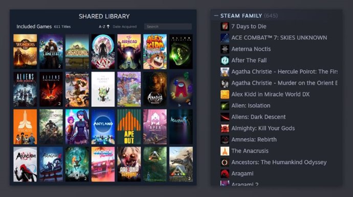 Interfaz de la opción Steam Families