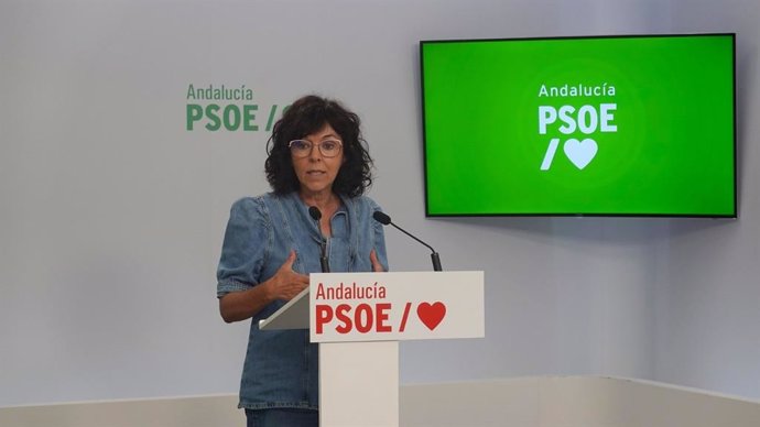 La portavoz de Salud del Grupo Socialista en el Parlamento andaluz, María Ángeles Prieto, en rueda de prensa. (Foto de archivo).