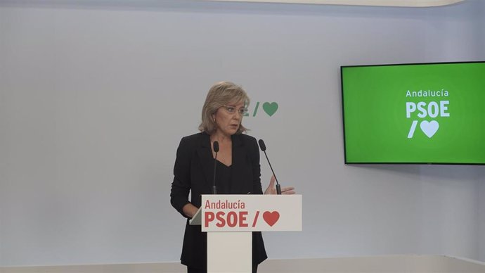 La portavoz de Agricultura del Grupo Socialista en el Parlamento andaluz, Ana Romero. En rueda de prensa.