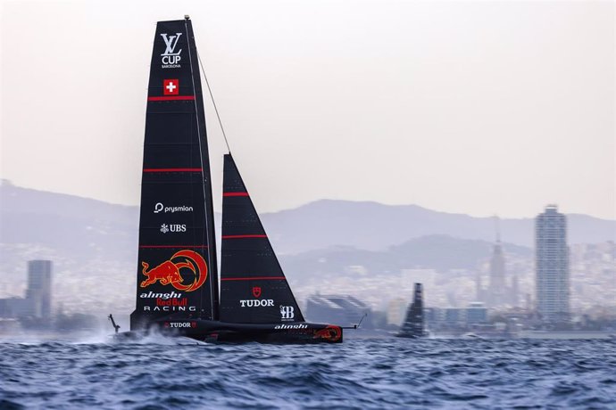 Alinghi Red Bull Racing on day 1 of the Louis Vuitton Cup in Barcelona, Spain on August 19, 2024. // Samo Vidic / Alinghi Red Bull Racing // SI202409030776 // Usage for editorial use only //