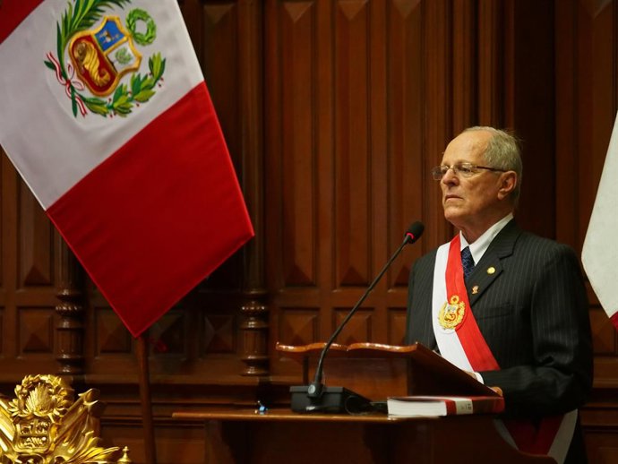 Archivo - July 28, 2017 - Lima, Lima, Peru - President of Peru, Pedro Pablo Kuczynski gives a speech to the nation, in the hemicycle of the congress, as part of the celebrations of the independence day, and ending the first year of his mandate.