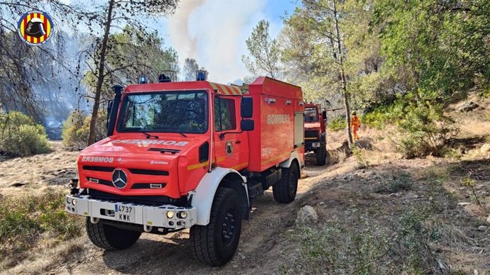 Camión del Consorcio Provincial de Bomberos de Valencia en el incendio forestal de Simat