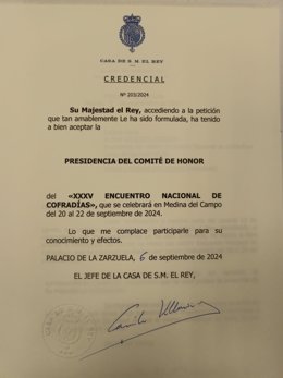 El Rey acepta la Presidencia del Comité de Honor del XXXV Encuentro Nacional de Cofradías que acogerá Medina del Campo.