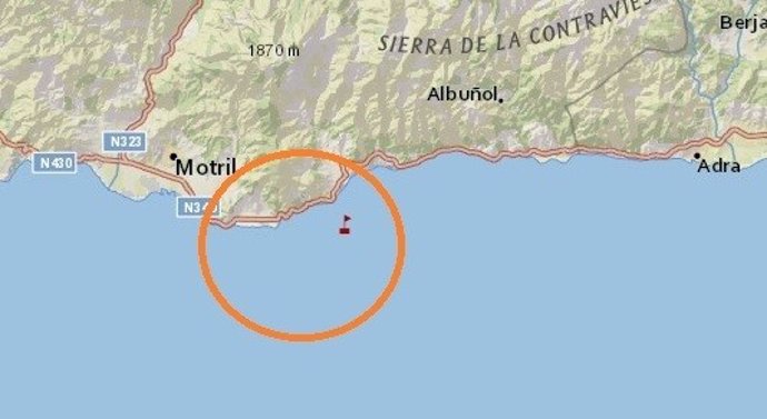 Mapa difundido en redes sociales por Salvamento Marítimo sobre el lugar del rescate de dos personas en kayaks