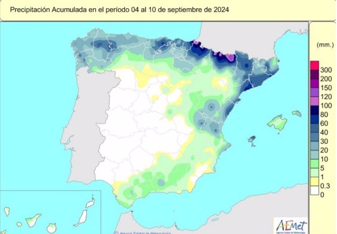 Las lluvias en España están un 5% por encima de su valor una semana más a un mes de cierre del año hidrológico.