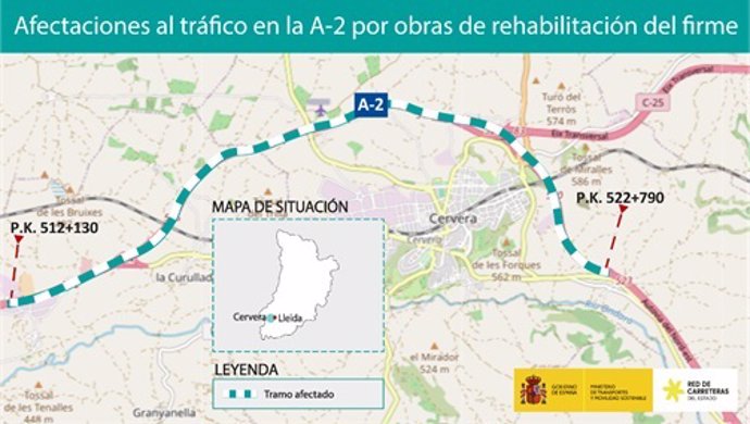 Afectaciones en la A-2 por obras de rehabilitación del firme