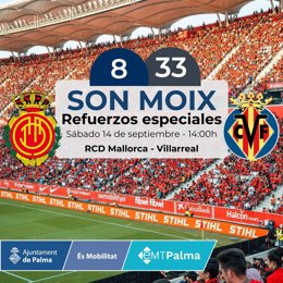 La EMT refuerza su servicio para el partido RCD Mallorca frente al Villareal.