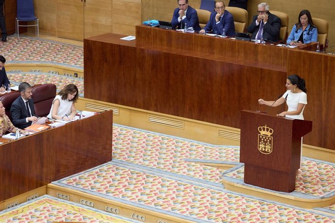 La portavoz de VOX en la Asamblea de Madrid, Rocío Monasterio, interviene durante la segunda sesión del Debate del Estado de la Región, en la Asamblea de Madrid, a 13 de septiembre de 2024