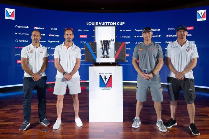 Louis Vuitton Cup, Semi Finals: Press Conference. Arnaud Psarofaghis, ALINGHI RED BULL RACING, Ben Ainslie, INEOS BRITANNIA, Jimmy Spithill, LUNA ROSSA PRADA PIRELLI TEAM, Tom Slingsby, NYYC AMERICAN MAGIC