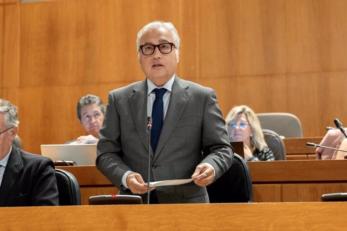 El consejero de Agricultura, Ganadería y Alimentación Javier Rincón, durante su intervención en el Pleno.