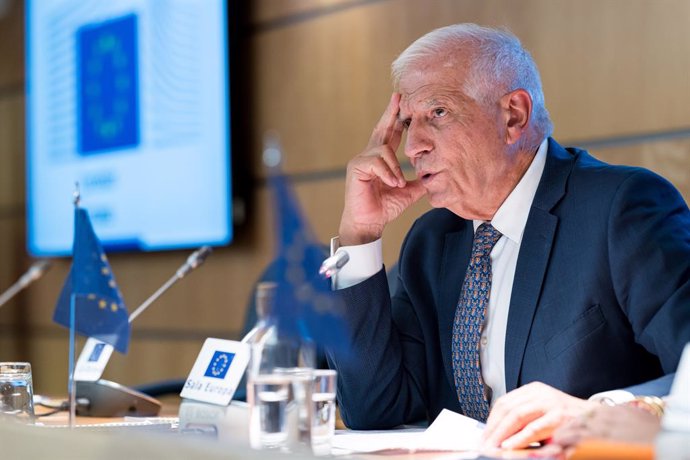 El alto representante de la Unión para Asuntos Exteriores y vicepresidente de la Comisión, Josep Borrell, durante una rueda de prensa, en la Sala Europa de la sede de la Representación de la Comisión Europea en España, a 13 de septiembre de 2024, en Madri