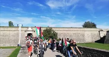 Una marcha en bicicleta en Pamplona muestra su solidaridad con Palestina y rechaza el "genocidio" en Gaza