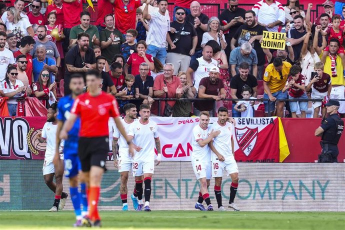 Jesus Navas of Sevilla FC celebrates a goal during the Spanish league, La Liga EA Sports, football match played between Sevilla FC and Getafe CF at Ramon Sanchez-Pizjuan stadium on September 14, 2024, in Sevilla, Spain.