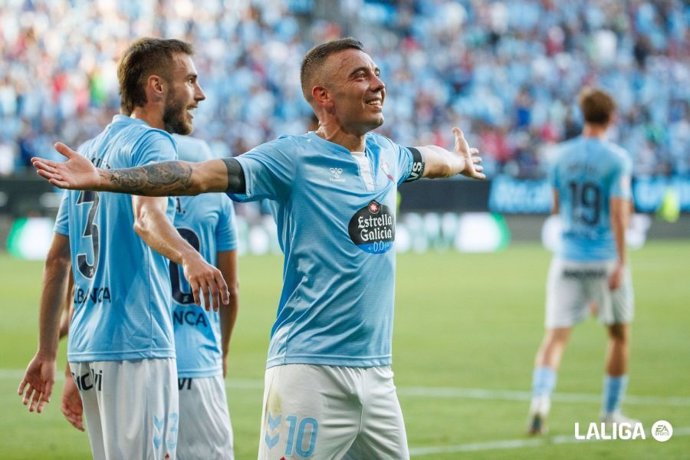 EL delantero del RC Celta Iago Aspas celebrando un gol.