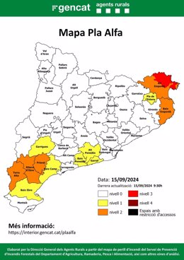 Mapa de avisos del plan Alfa en Catalunya, a 15 de septiembre de 2024