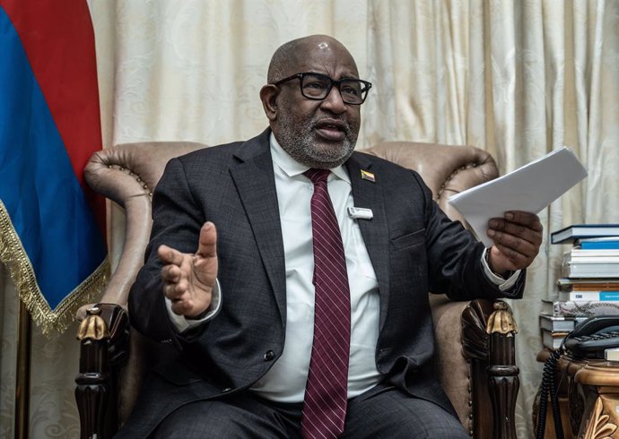 MORONI, Sept. 6, 2024  -- Comorian President Azali Assoumani speaks during an interview with Xinhua in Moroni, capital of Comoros, Aug. 29, 2024.   TO GO WITH "(FOCAC) Interview: Africa's partnership with China example for Global South cooperation, says C