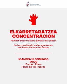 Cartel de la convocatoria en protesta por las agresiones sexuales en fiestas de Zizur Mayor.