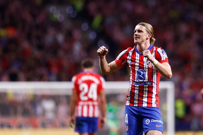 Conor Gallagher of Atletico de Madrid celebrates a goal during the Spanish League, LaLiga EA Sports, football match played between Atletico de Madrid and Valencia CF at Civitas Metropolitano stadium on September 15, 2024, in Madrid, Spain.