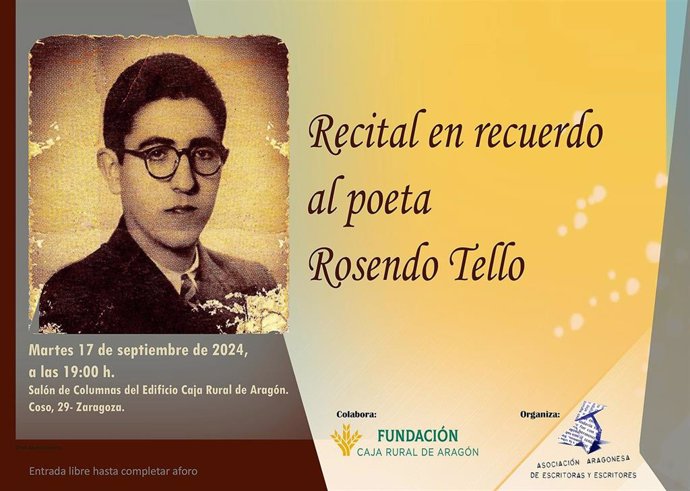 Cartel del homenaje al poeta aragonés Rosendo Tello