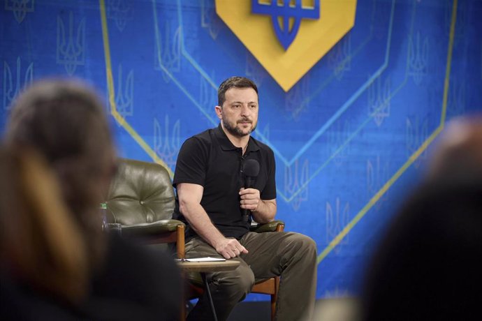 Volodimir Zelenski, presidente de Ucrania, durante una rueda de prensa