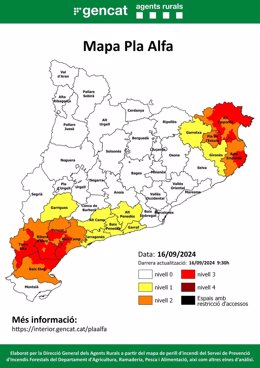 Riesgo de incendio en Catalunya, a 16 de septiembre de 2024