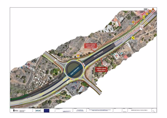 Zona de trabajos y desvíos en la GC-20 entre Arucas y Las Palmas de Gran Canaria