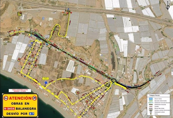 Croquis sobre los desvíos derivados de las obras para la travesía de Balanegra (Almería).