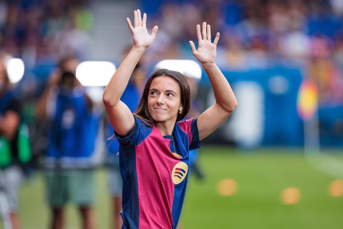 Aitana Bonmati of FC Barcelona Femenino presentation team during Trofeo Joan Gamper Femeni football match played between FC Barcelona and AC Milan at Johan Cruyff Stadium on August 23, 2024 in Sant Joan Despi, Spain.