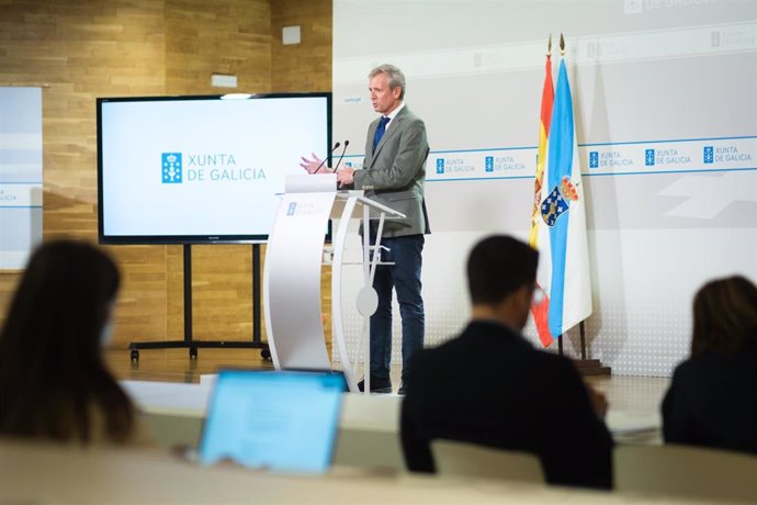 Alfonso Rueda en la rueda de prensa.