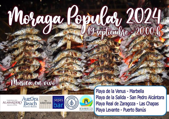 Cartel anunciador de la moraga popular que se celebra el jueves en varias playas de la ciudad.