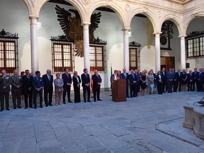 El presidente del TSJA, Lorenzo del Río, preside el acto de apertura del año judicial junto al presidente del Parlamento andaluz, Jesús Aguirre; el delegado del Gobierno en Andalucía, Pedro Fernández, y el consejero de Justicia, José Antonio Nieto.