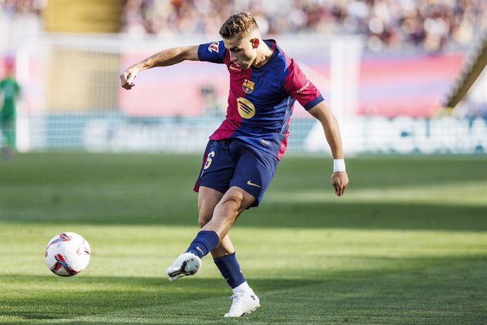 Fermin Lopez of FC Barcelona in action during the Spanish league, La Liga EA Sports, football match played between FC Barcelona and Real Valladolid at Estadio Olimpico de Montjuic on August 31, 2024 in Barcelona, Spain.