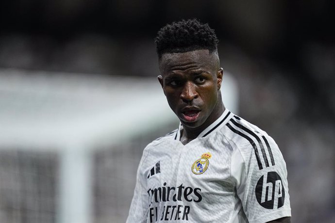 Vinicius Junior of Real Madrid looks on during the Spanish League, LaLiga EA Sports, football match played between Real Madrid and Real Betis Balompie at Santiago Bernabeu stadium on September 01, 2024, in Madrid, Spain.